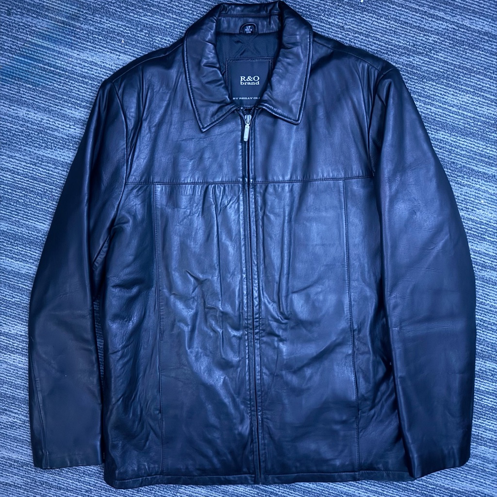 RO Brand By Reilly Olmes Mens Black Leather Zip Jacket Lt Full Zip